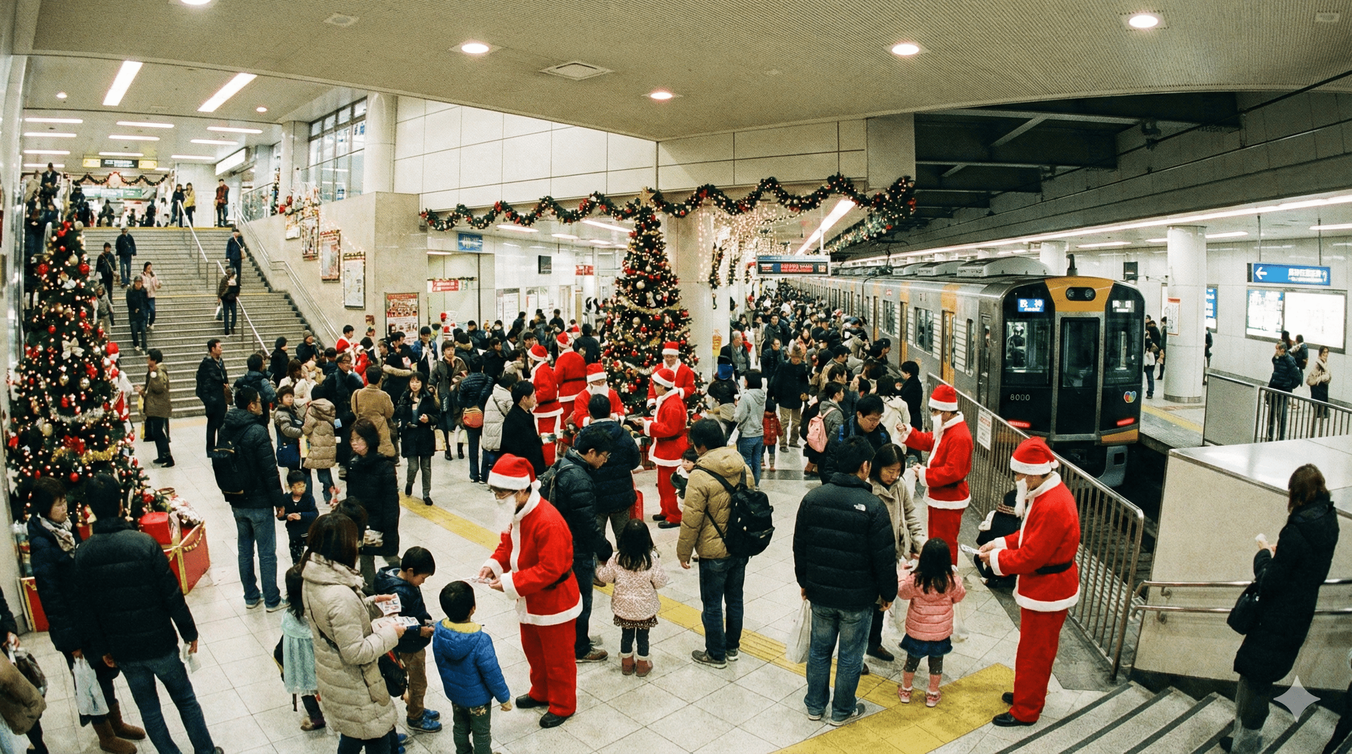 阪神電車 主要駅でクリスマスイベント!駅員がサンタ姿で電車シール配布