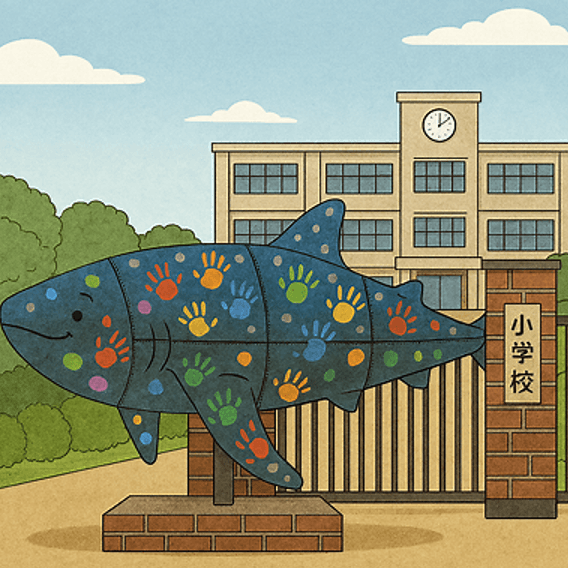 夢を彩る!姫路の小学生が巨大ジンベイザメに手形アートで命を吹き込むのイメージ画像