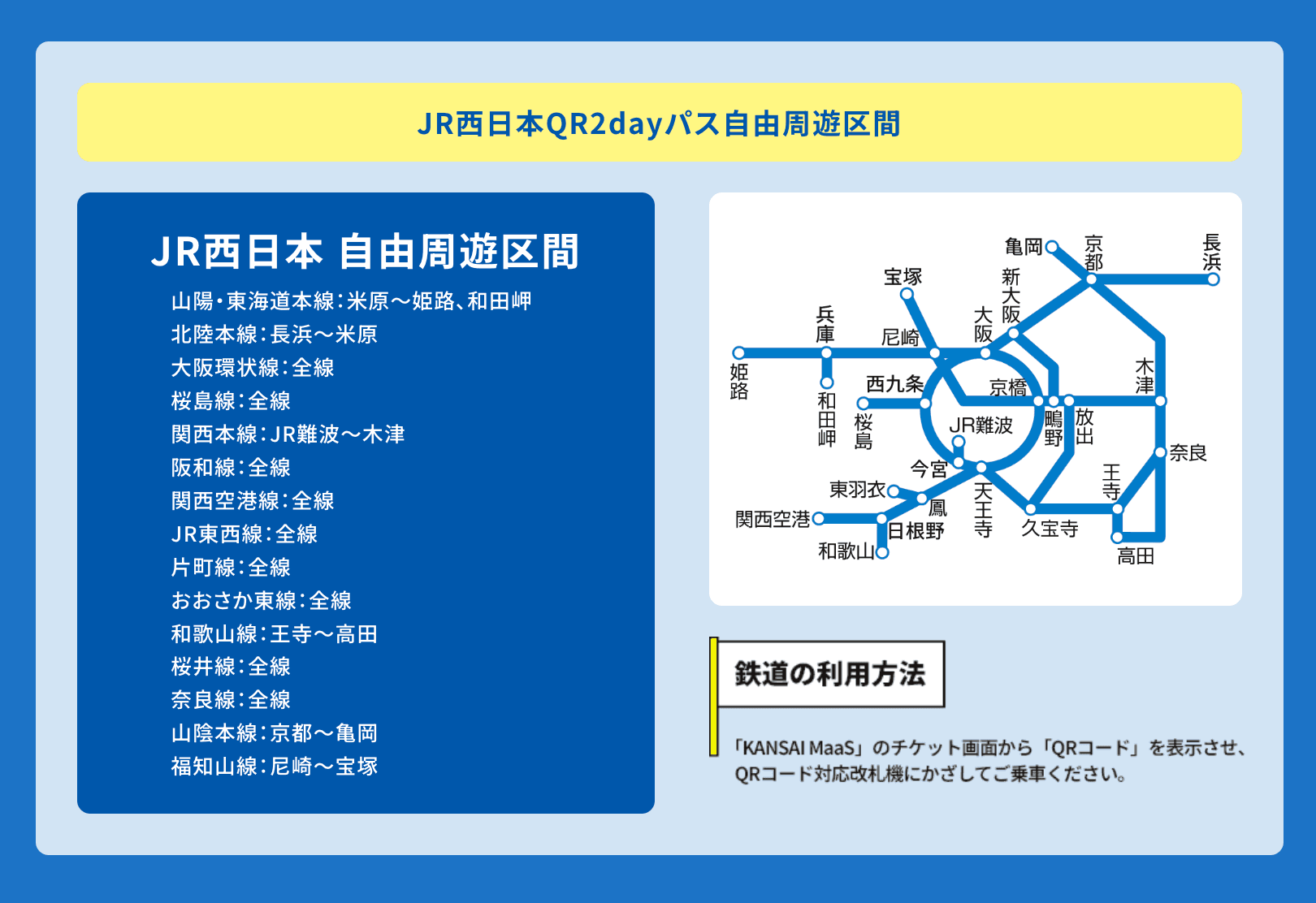 JR西日本QR2dayパス 2026年も継続!関西乗り放題 大人4000円のイメージ画像